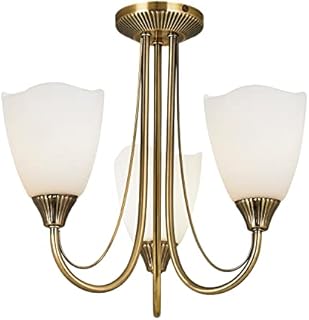 Adley Decorative 3 Way Antique Brass E14 LED Compatible Semi Flush Ceiling Light with Frosted Light Diffusing Glass Shades
