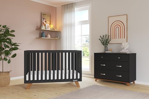 Image of Child Craft SOHO 4-in-1 Crib and Dresser Nursery Set, 2-Piece, Includes 4-in-1 Convertible Crib and 3-Drawer Dresser (Ebony)