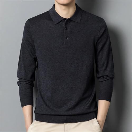 Men Wool Sweater Lapel Versatile Long Sleeve Knitted Pullovers Tops3