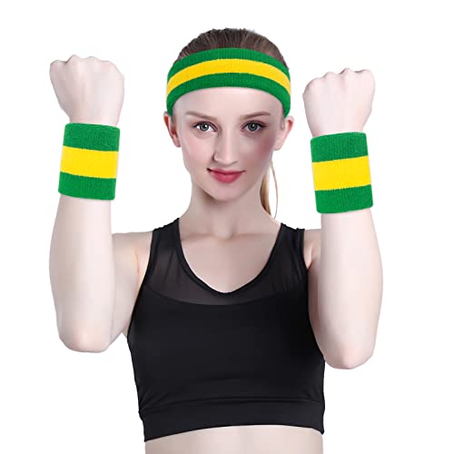 Image of ONUPGO Sweatband Set Sports Headband Wristband Set Sweatbands Terry Cloth Wristband Wrist Sweatband Headbands Moisture Wicking Sweat Absorbing Head Band