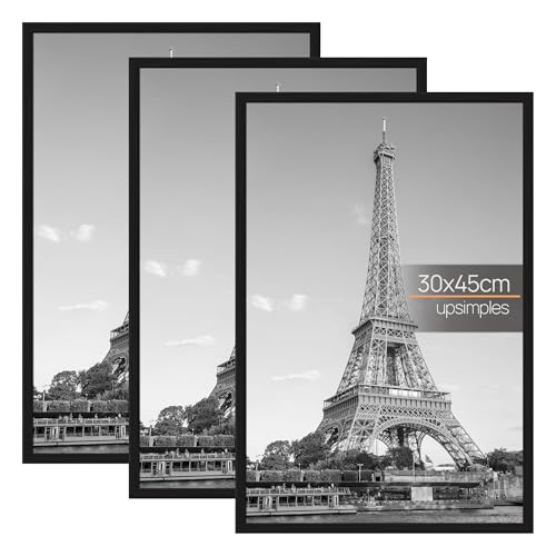 upsimples 3er Set Bilderrahmen 30x45 Schwarz für Fotos, Poster & Wandbilder
