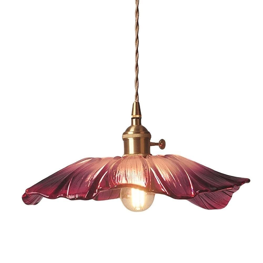 ITOSUI Retro Petal Glass Pendant Light Purple Leaf Shade Hanging Lamp Brass Iron Metal Ceiling Fixture with Adjustable Corded for Kitchen Island Dining Room Bedside E26 Socket