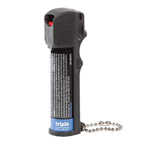 Mace Brand Triple Action Personal Pepper Spray (Black) – Accurate 12’ Powerful Pepper Spray with Tear Gas, 3-in-1 Formula, Flip Top Safety Cap, Leaves UV Dye on Skin – Great for Self-Defense