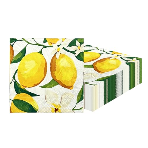 Serviette Papier Serviettes Papier Jetables Pour Repas, Anniversaire, Fête De Jardin Et Pique Nique – Motif Citron Méditerranéen & Impression Claire –...