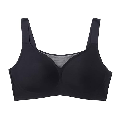 SeWaLL Wide Shoulder Straps, Seamless Underwear for Women Who Want Big Breasts Thin Breathable Wire-Free Bandeau Style (Color : Black, Size : 4XL(95EF/100BCD))