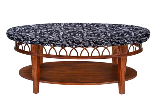 Image of The Furnishing Tree Elastic Oval Center Table Cover WxL 18x60 in Inches Polyester Self Pattern Blue