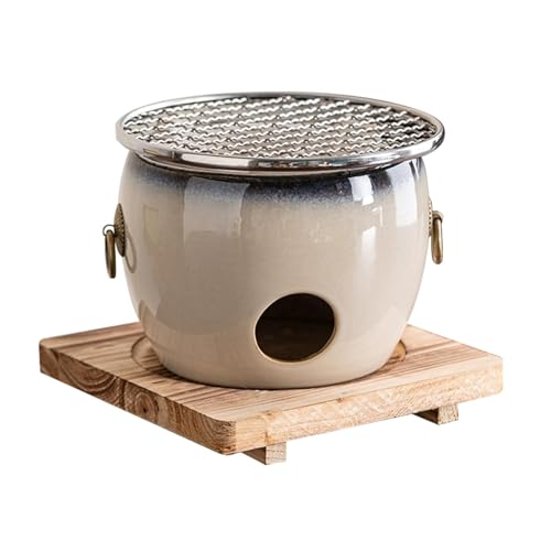 fikujap La Stufa a Carbone di Argilla, la Stufa in Ceramica, la griglia Hibachi, Il Riscaldamento Domestico, con Vassoio di Metallo e Tappetino in Legno, utensile da Barbecue