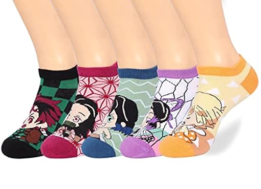 Roffatide anime Demon Slayer tobillo Socks 5 pares de calcetines de pecho bajo para hombres y mujeres papel calcetines sin espectáculo | Ya disponible en tu tienda friki favorita! En mundofriki.es!