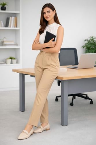Image of Women's Formal Trousers | Stretch & Regular Fabric Options | Straight Fit Office Wear Pants with Pockets | Casual Trouser for Womens