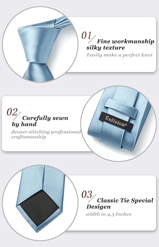 Image of Enlision Mens Ties Solid Color Satin Necktie Ties for men Handkerchief Cufflinks Pocket Squares for Wedding