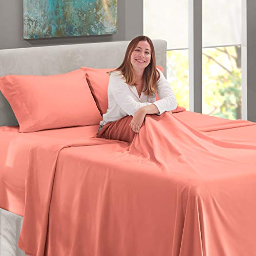 Image of Extra Deep Pocket Fitted Sheet - 4 Piece Sheet Set - Super Deep Pocket - Ultra Deep Pocket Sheets - Deep Fitted Sheets Set - 54 x 75 inches - Extra Deep Pocket Full Size Sheets - Misty Rose