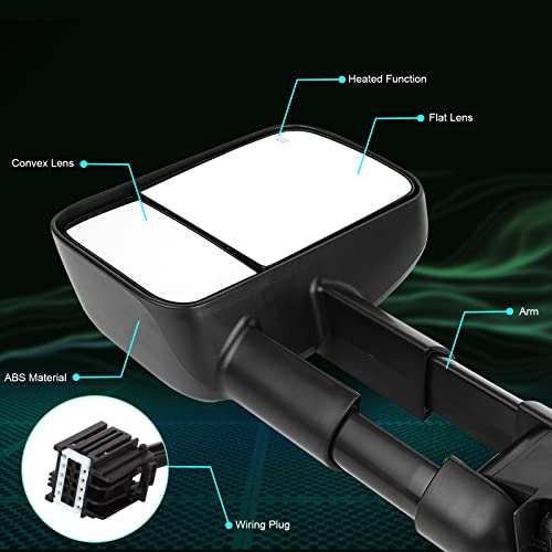 Scitoo Towing Mirrors Compatible Fit For 2007-2014 For Chevy For Gmc For Silverado For Suburban Towing Door Side Mirrors Pair Set Mirrors (07-14 Power Heated) #TOP3
