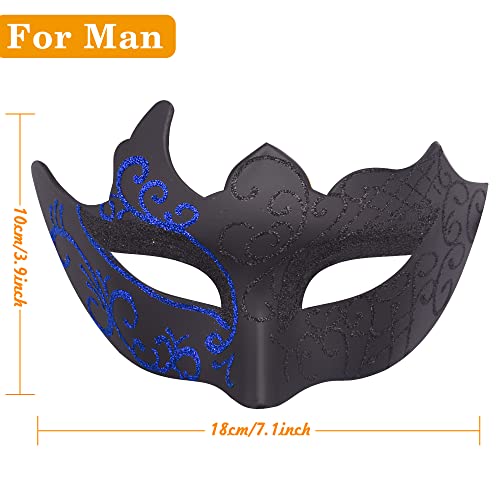 SIQUK 2 Pieces Venetian Mask, Pair of Venetian Eyes Masquerade Masquerade Mask for Women Men Halloween Carnival, Black & Blue