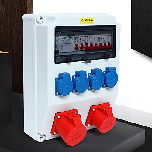 Distributore da parete, distributore di corrente impermeabile, per cantieri CEE + 1 x 16 A + 1 x 32 A + 4 x 230 V + protezione FI