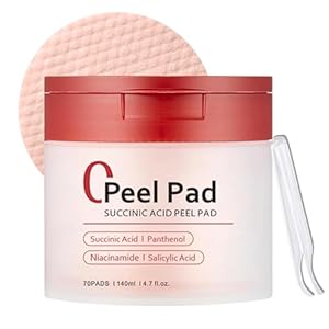 Red Succinic Acid Panthenol Face Exfoliator Pads, 70Pads Exfoliating Toner Pads for Acne Prone Skin, Exfoliating Face Fads, Zero Pore Pads, with Niacinamide, AHA, BHA, Reduce Blackheads