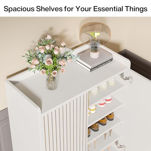 LITTLE TREE Modern White Shoe Cabinet with Doors for Up to 25 Pairs, 5-Tier Wood Shoes Rack Organizer for Entryway Bedroom Hallway Living Room - Thumbnail 6