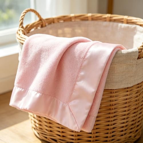 Image of American Baby Company Fleece Blanket (30 inch x 40 inch) with Silk-Like Satin Trim, Soft, Warm & Cozy, Pink, for Boys and Girls, Perfect for Baby Carrier, Stroller, Travel and Gifting