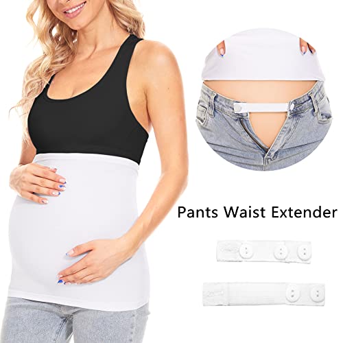 Musidora Maternity Bamboo Fibers Belly Band For Pregnant Women Maternity Band For Pants Maternity Pants Extender Maternity Clothes (White+Black L) #TOP2
