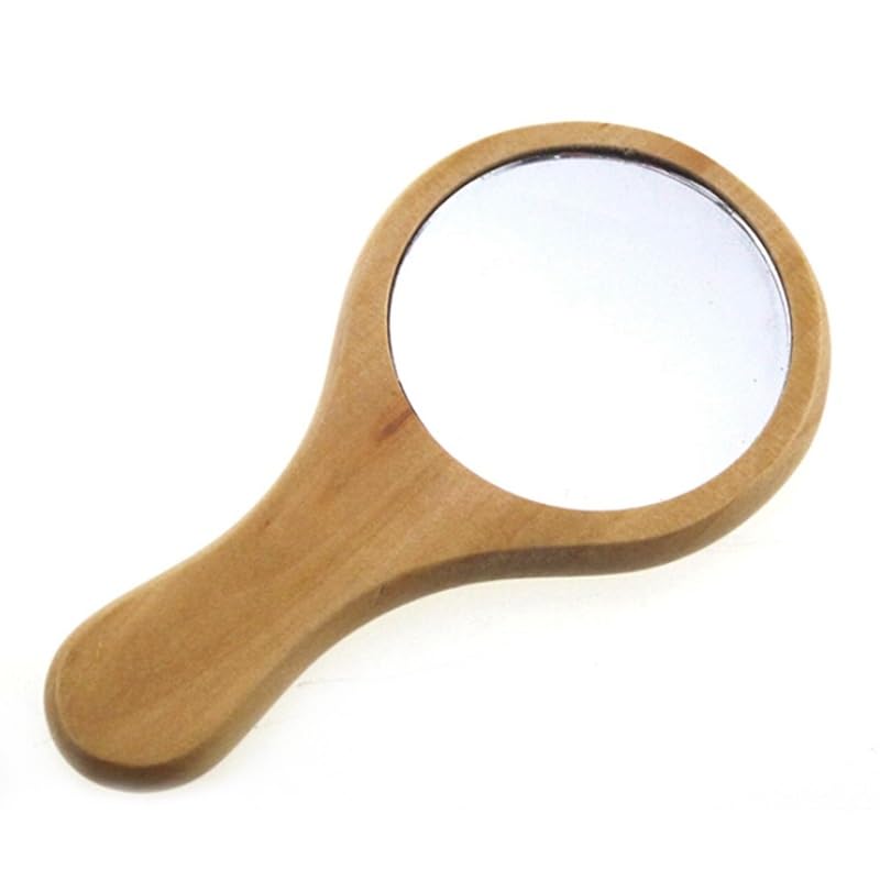 Miroir à main en bois de style vintage et portable pour maquillage