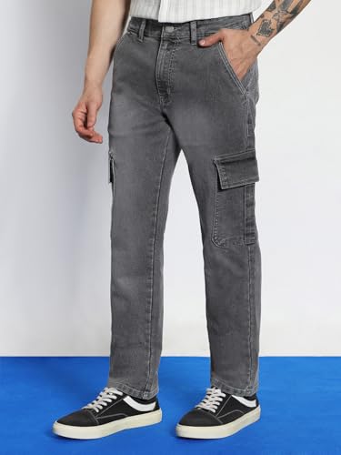 Image of Urbano Fashion Men's Regular Fit Washed Cargo Jeans with 6 Pockets Stretchable