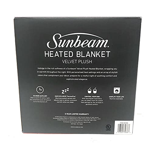 Sunbeam - Queen Size Heated Blanket Luxurious Velvet Plush with 2 Digital Controllers and Auto-Off Feature - 5yr Warranty (Mushroom Beige)