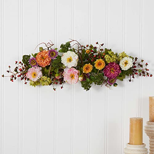 Nearly Natural 4665 Mixed Mini Peony Centerpiece Silk Flower Arrangement,10"D x 34"W x 6.5"H by Nearly Natural - Image 2