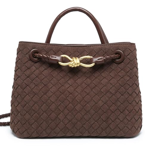 Woven Bag for Women, Suede Bag Top Handle Satchel PU Leather Tote Woven Purse Handbag Shoulder Bag