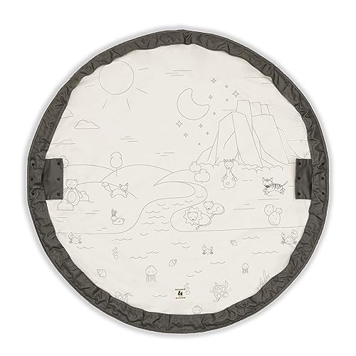 hauck 2 en 1 Tapis de Jeux Bebe et Sac de Rangement Play N Tidy, Organisateur de Jouet Enfant Rond, Diamètre 120 cm, Cordon de Serrage, Lavable, Gris