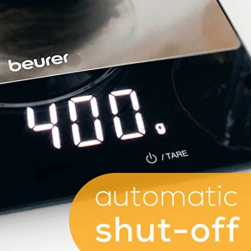 Beurer Ks34 Digital Kitchen Scale - Precise Scale For Food Ounces And Grams, 33Lbs Capacity, Xl Weighing Platform For Meal Prep, Magic Display, Tare Function - Batteries Included - Black Glass #TOP7