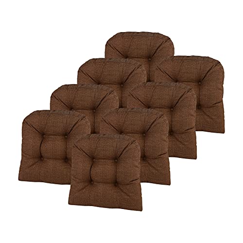 Klear Vu Gripper Overstuffed Universal Non-Slip Dining Chair Cushions for Kitchen Decor or Office Use, U-Shaped Skid-Proof Seat Pad, 15x15 Inches, 8 Count (Pack of 1), Waffle Brown