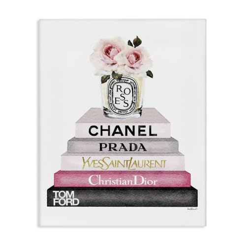 Stupell Industries Book Stack Fashion Candle, 30 x 40 Inch Canvas Wall Art