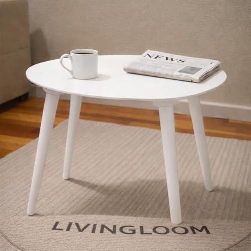 Image of Brown Art SHOPPEE Coffee Table-Oval Wood Coffee Table Storage and Display Sofa Table, Small Modern Table Furniture for Living Room&Home Office (White)