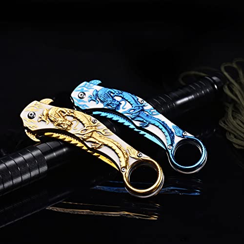 Pocket Knife For Men, Cool Folding Knife With 3D Golden Dragon Relief, Great Gift Edc Knife For Men Outdoor Survival Camping Hiking Hunting #TOP6