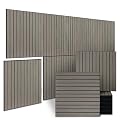 8-Pack Peel and Stick Acoustic Wall Panels, 11.8" x 11.8" PET Soundproof & Noise Cancelling Acoustic Felt, Self-Adhesive 3D Sound Absorbing Slat Wall Paneling for Interior Wall Decor, Gray