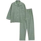 [カイタックファミリー] Suimin Care 日本製 パジャマ メンズ 綿毛布 綿100％ 無地 シャツ 前開き 長袖 グレー グリーン ネイビー 秋 冬 M L (L, グリーン)