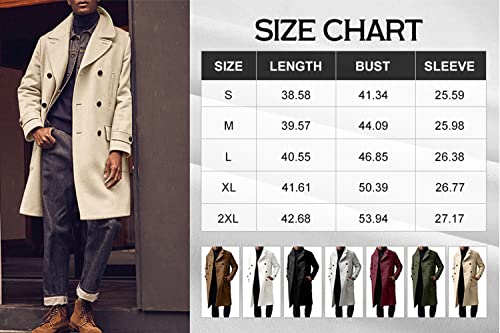 Mncegeer Men's Trench Coat Notch Lapel Double Breasted Casual Cotton Blend Peacoat #TOP4