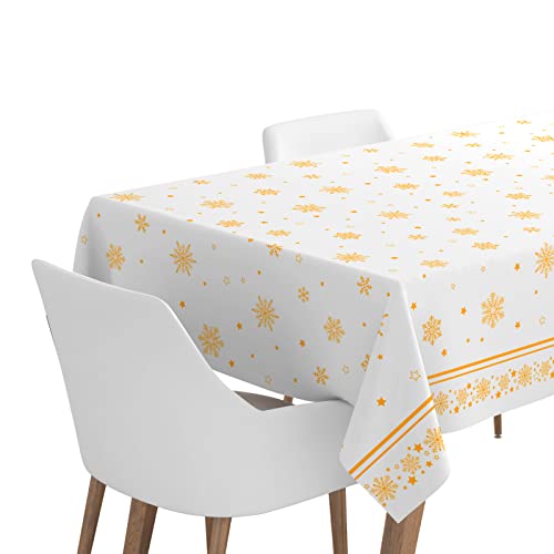 Horeca Collection 1 Unidad - Rollo Mantel de Navidad de 120 x 500 cm Color Blanco y Oro con Estampado de Copo de Nieve. Rollo Papel Navidad, Mesa Navidad, Decoración Navidad, Mesa Decoración Navidad.