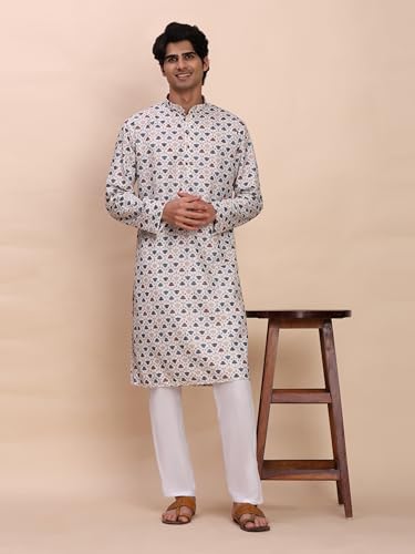 Image of Pro-Ethic Style Developer Men's Cotton Printed Kurta Pajama Set Traditional Outfit | Mandarin Collar (E-129)
