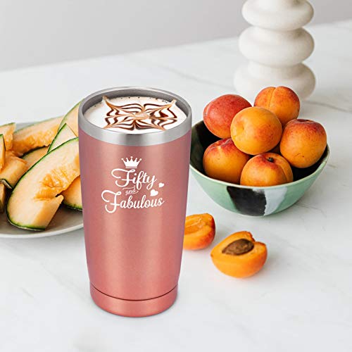 Cpskup 50Th Birthday Gifts For Women, Fifty Fabulous Stainless Steel Insulated Travel Tumbler With Lids, Funny Christmas Birthday Gifts For Women Mom Grandma Sister Friends Coworkers(20Oz, Rose Gold) #TOP4