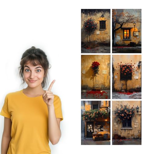 Image of SiddArtify Vintage Floral Wall Art Prints Set - Rustic Rose Poster Decor for Living Room Bedroom Office - 8x12 inch Board Pack of 6