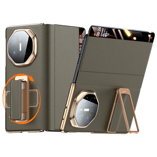 Étui en cuir Huawei Mate X6 coque luxe marron avec fenêtre et béquille