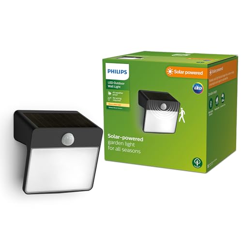Philips Enkara Applique murale solaire d'extérieur avec numéro de maison, 0,2W, 2700K, noire, IP44 résistante aux intempéries
