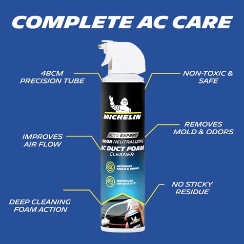 Image of MICHELIN AC Duct Cleaner (350ml) & Air Refresher (100ml) Combo | Complete Car Cabin Air Treatment Kit | Cleans AC Vents, Eliminates Odours & Refreshes Interior | One-Time Smoke Air Freshener