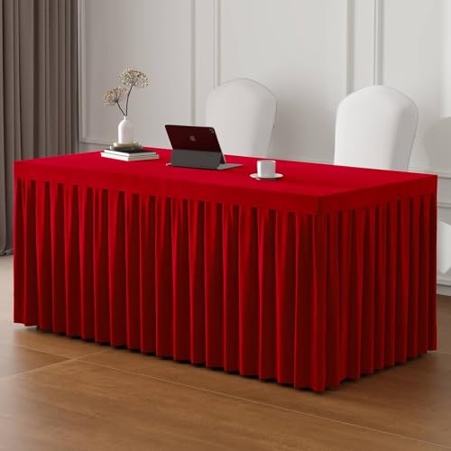 Nappe rectangle 40x140 cm rouge uni en velours à volants Beydodo