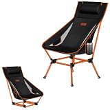 DesertFox アウトドアチェア 2WAY キャンプ椅子 ローチェア 軽量 枕付き ハイバック 単品/セット【独自開発のカップホルダー】 耐荷重150kg コンパクト イス ロータイプ 収納袋付属 携帯便利 0098ZG (オレンジ，1，L)