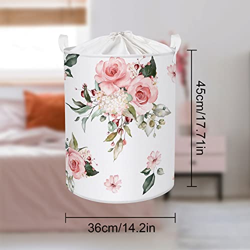 Clastyle 45L Pink Large Flowers Collapsible Laundry Basket With Drawstring Spring Summer Blooming Plant Pattern Laundry Hamper Bedroom Bathroom Waterproof Storage Basket With Handle, 14*17.7 In #TOP6