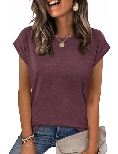 Image of Zeagoo Womens Tops Summer Tshirt Crewneck Short Sleeve Blouse Basic Tee Shirts Casual Clothes Burgundy XL