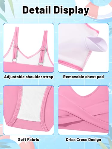 Image of Girls Swimsuit 2 Piece Bikini Set Swimwear Solid Color Bathing Suit 9-16T | Tropical Floral, Criss Cross, for Teen & Preteen