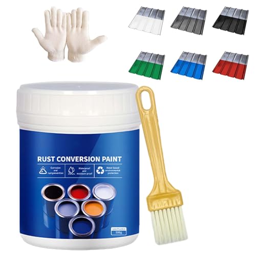Weatherproof Rust Converter Paint for Metal, Rust Conversion Paint, 4-in-1 RUst Conversion paint for Metal, Water‑Based Industrial Anti‑rust painting with Tool(Green-35.2 Oz)
