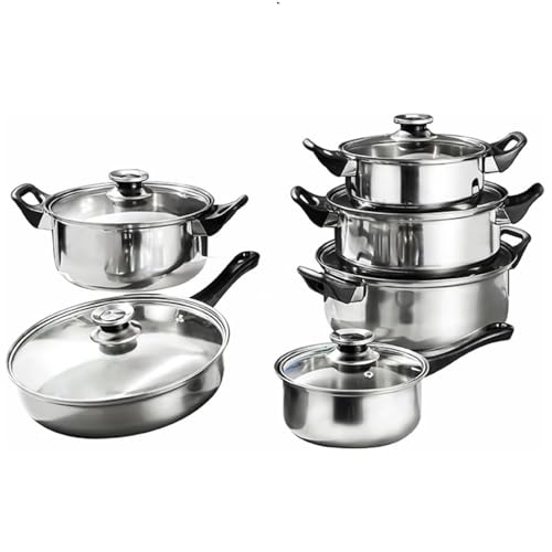 Set di Pentole Professionale in Acciaio Inox, 12 Pezzi con Coperchi e Valvola di Sicurezza, Compatibile con Induzione, Pentole da 18-24cm